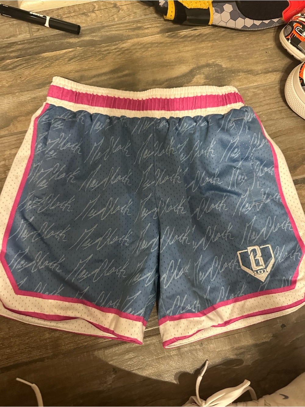 Kids Athletic Shorts in Light Blue with Pink Trim